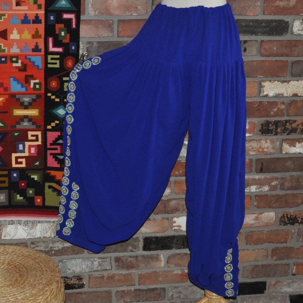 Royal Blue Salwar Drawstring Waist, Sequin Detail. Harem Festival PANTS Tapered